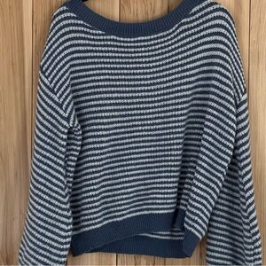 Striped Navy & White Crewneck Knit Sweater for Women
